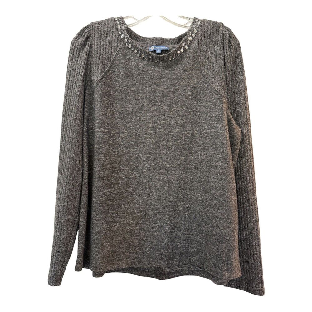 Democracy Womens Beaded Neck Cable Knit Pullover Sweater Size Large NWT $68